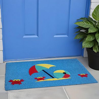 HomeRoots 18" X 30" Blue Coir Tropical Outdoor Door Mat