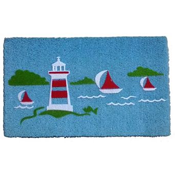 HomeRoots 18" X 30" Blue Coir Tropical Outdoor Door Mat