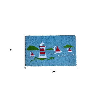 HomeRoots 18" X 30" Blue Coir Tropical Outdoor Door Mat
