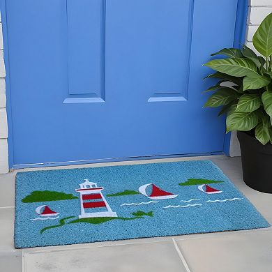 HomeRoots 18" X 30" Blue Coir Tropical Outdoor Door Mat