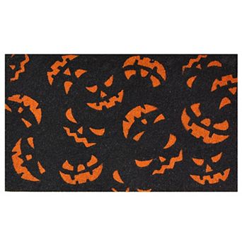 HomeRoots 17" X 29" Black and Orange Coir Jackolantern Outdoor Halloween Door Mat