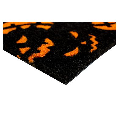 HomeRoots 17" X 29" Black and Orange Coir Jackolantern Outdoor Halloween Door Mat
