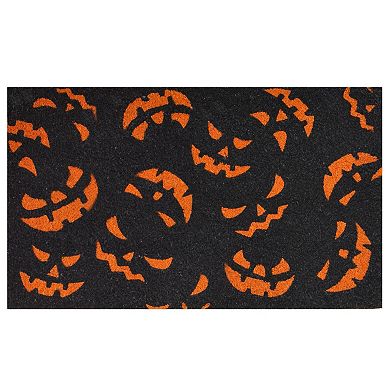 HomeRoots 17" X 29" Black and Orange Coir Jackolantern Outdoor Halloween Door Mat