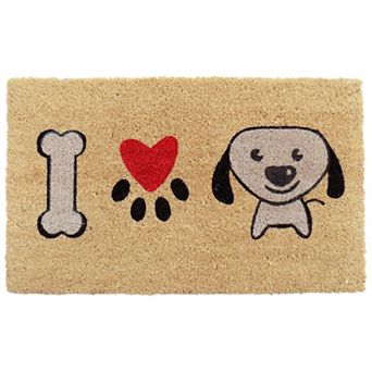 HomeRoots 18" X 30" Beige and Black Coir Dog Outdoor Door Mat