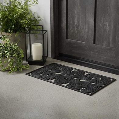 HomeRoots 10" X 30" Black Rubber Outdoor Door Mat