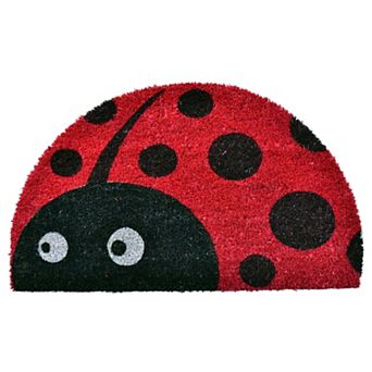 HomeRoots 18" X 30" Black and Red Coir Ladybug Outdoor Semi Circle Door Mat