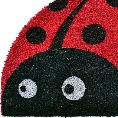 HomeRoots 18" X 30" Black and Red Coir Ladybug Outdoor Semi Circle Door Mat
