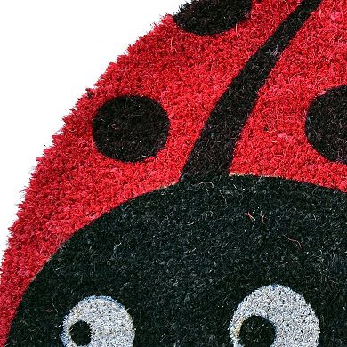 HomeRoots 18" X 30" Black and Red Coir Ladybug Outdoor Semi Circle Door Mat