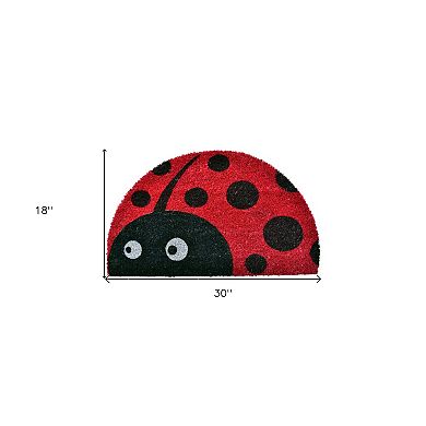 HomeRoots 18" X 30" Black and Red Coir Ladybug Outdoor Semi Circle Door Mat