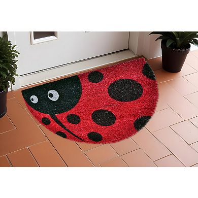 HomeRoots 18" X 30" Black and Red Coir Ladybug Outdoor Semi Circle Door Mat
