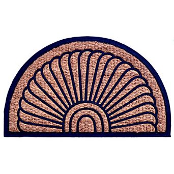 HomeRoots 18" X 30" Brown and Black Rubber Geometric Outdoor Semi Circle Door Mat