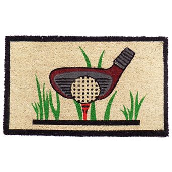 HomeRoots 18" X 30" Brown and Black Coir Golf Outdoor Door Mat
