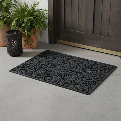 HomeRoots 16" X 24" Black Rubber Outdoor Door Mat