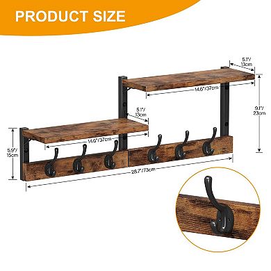 Wall Coat Rack With Shelf and Hooks for Entryway Bedroom 28.7"