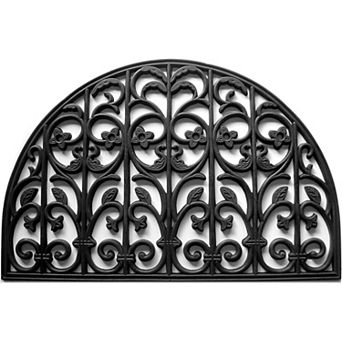 HomeRoots 24" X 36" Black Rubber Scrollwork Outdoor Semi Circle Door Mat