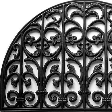 HomeRoots 24" X 36" Black Rubber Scrollwork Outdoor Semi Circle Door Mat