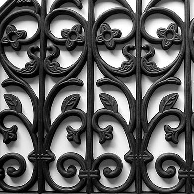 HomeRoots 24" X 36" Black Rubber Scrollwork Outdoor Semi Circle Door Mat