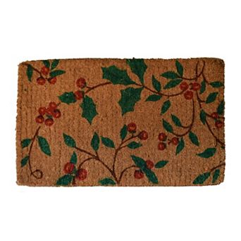 HomeRoots 18" X 30" Brown and Green Coir Holiday Outdoor Christmas Door Mat