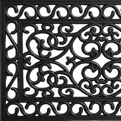 HomeRoots 18" X 30" Black Rubber Scrollwork Outdoor Door Mat