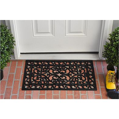HomeRoots 18" X 30" Black Rubber Scrollwork Outdoor Door Mat