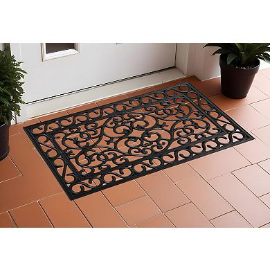 HomeRoots 18" X 30" Black Rubber Scrollwork Outdoor Door Mat