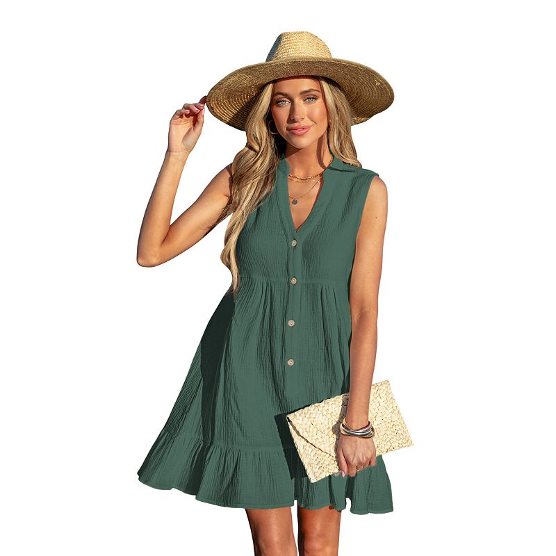 Women's Cupshe Ruffle Hem Button Front Mini Cover-Up Dress,