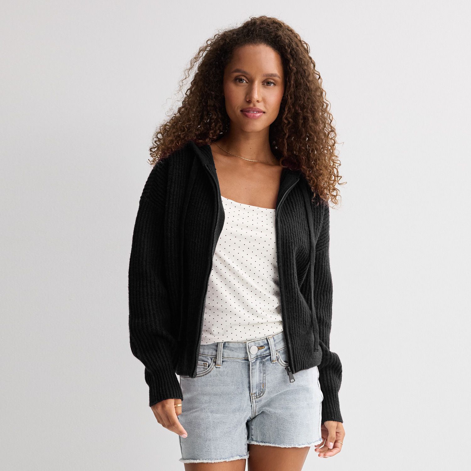 Женские худи Juniors' SO® Zip-Up, цвет: Чёрный — фото 1