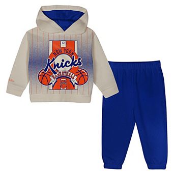 Toddler Mitchell & Ness Cream/Blue New York Knicks Retro Roots Oversized Pullover Hoodie & Pants Set