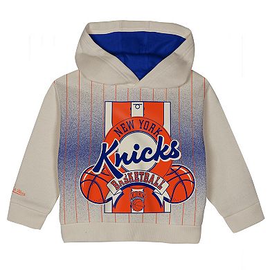 Toddler Mitchell & Ness Cream/Blue New York Knicks Retro Roots Oversized Pullover Hoodie & Pants Set