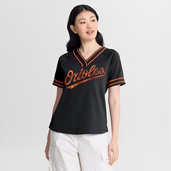 Women's Fanatics Black Baltimore Orioles Diva Race Ahead Raglan V-Neck T-Shirt