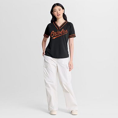 Women's Fanatics Black Baltimore Orioles Diva Race Ahead Raglan V-Neck T-Shirt