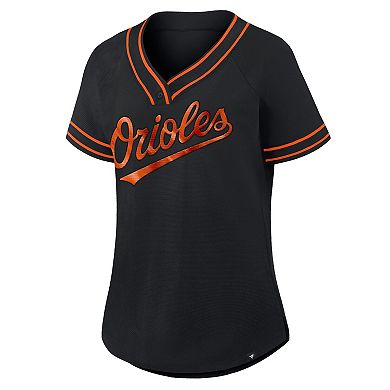 Women's Fanatics Black Baltimore Orioles Diva Race Ahead Raglan V-Neck T-Shirt