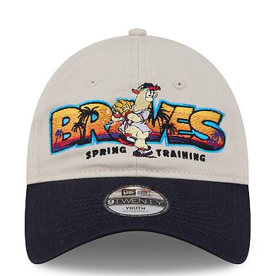 Youth New Era Stone/Navy Atlanta Braves 2026 Spring Training Fan Pack Batter 9TWENTY Adjustable Hat