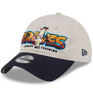 Youth New Era Stone/Navy Atlanta Braves 2026 Spring Training Fan Pack Batter 9TWENTY Adjustable Hat