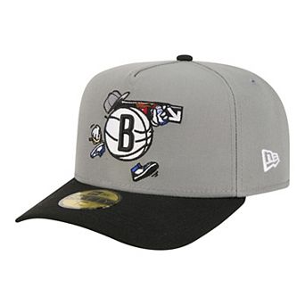 Men's New Era Gray Brooklyn Nets Injection Cartoon Logo A-Frame 59FIFTY Fitted Hat
