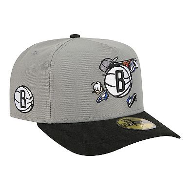 Men's New Era Gray Brooklyn Nets Injection Cartoon Logo A-Frame 59FIFTY Fitted Hat