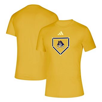 Men's adidas Gold ECU Pirates Powder Purple Home Plate T-Shirt