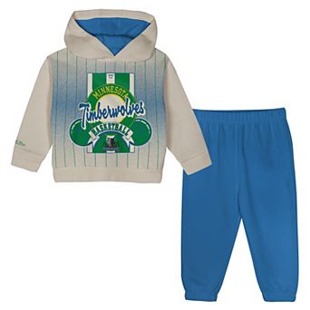 Toddler Mitchell & Ness Cream/Blue Minnesota Timberwolves Retro Roots Oversized Pullover Hoodie & Pants Set