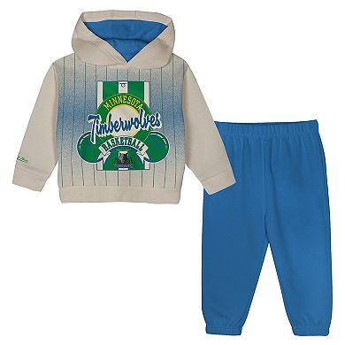 Toddler Mitchell & Ness Cream/Blue Minnesota Timberwolves Retro Roots Oversized Pullover Hoodie & Pants Set