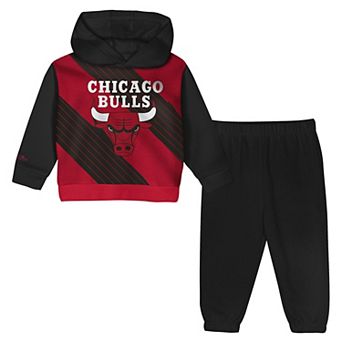 Toddler Mitchell & Ness Black/Red Chicago Bulls Big Face Oversized Pullover Hoodie & Pants Set
