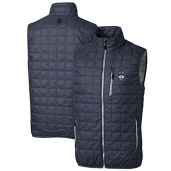 Men's Cutter & Buck Heathered Navy UConn Huskies Big & Tall Rainier PrimaLoft Eco Full-Zip Puffer Vest