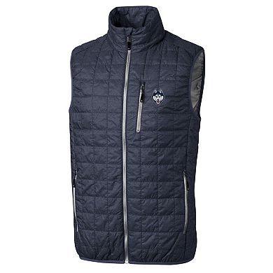 Men's Cutter & Buck Heathered Navy UConn Huskies Big & Tall Rainier PrimaLoft Eco Full-Zip Puffer Vest