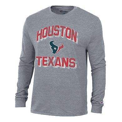 Men's Champion Heather Charcoal Houston Texans Ultimate Tri-Blend Long Sleeve T-Shirt