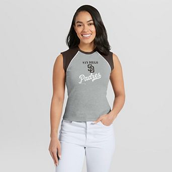 Women's WEAR by Erin Andrews Gray San Diego Padres Cropped Raglan Tank Top