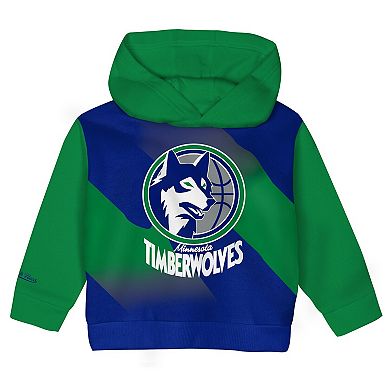 Toddler Mitchell & Ness Blue/Green Minnesota Timberwolves Big Face Oversized Pullover Hoodie & Pants Set