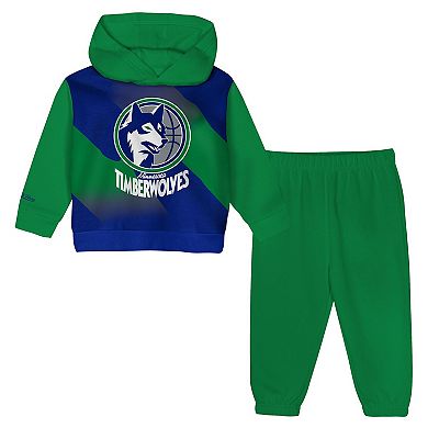 Toddler Mitchell & Ness Blue/Green Minnesota Timberwolves Big Face Oversized Pullover Hoodie & Pants Set