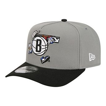 Men's New Era Gray Brooklyn Nets Injection Cartoon Logo A-Frame 9FIFTY Adjustable Hat