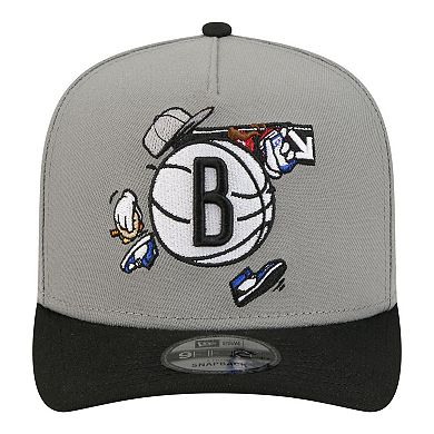 Men's New Era Gray Brooklyn Nets Injection Cartoon Logo A-Frame 9FIFTY Adjustable Hat
