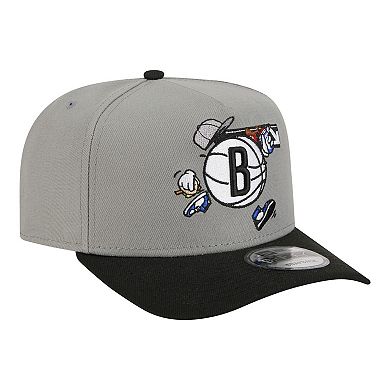 Men's New Era Gray Brooklyn Nets Injection Cartoon Logo A-Frame 9FIFTY Adjustable Hat