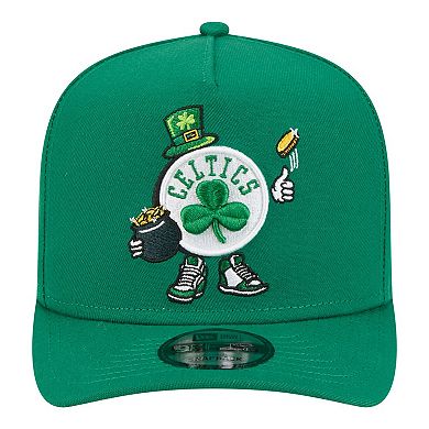 Men's New Era Kelly Green Boston Celtics Injection Cartoon Logo A-Frame 9FIFTY Adjustable Hat